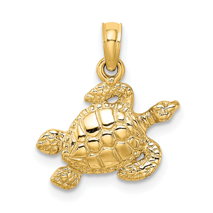 14K Textured Sea Turtle Charm-K7696