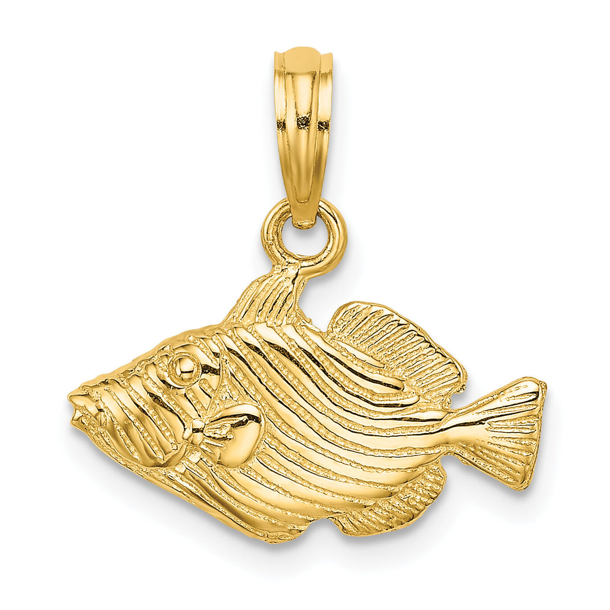14K 2-D  Engraved Striped Fish Charm-K7703