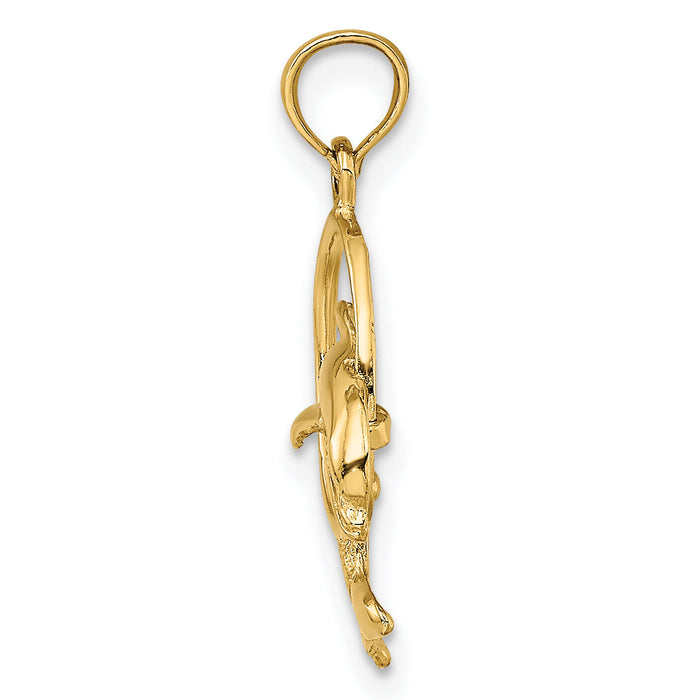 14K Polished Dolphin Jumping Through Hoop Charm-K7706