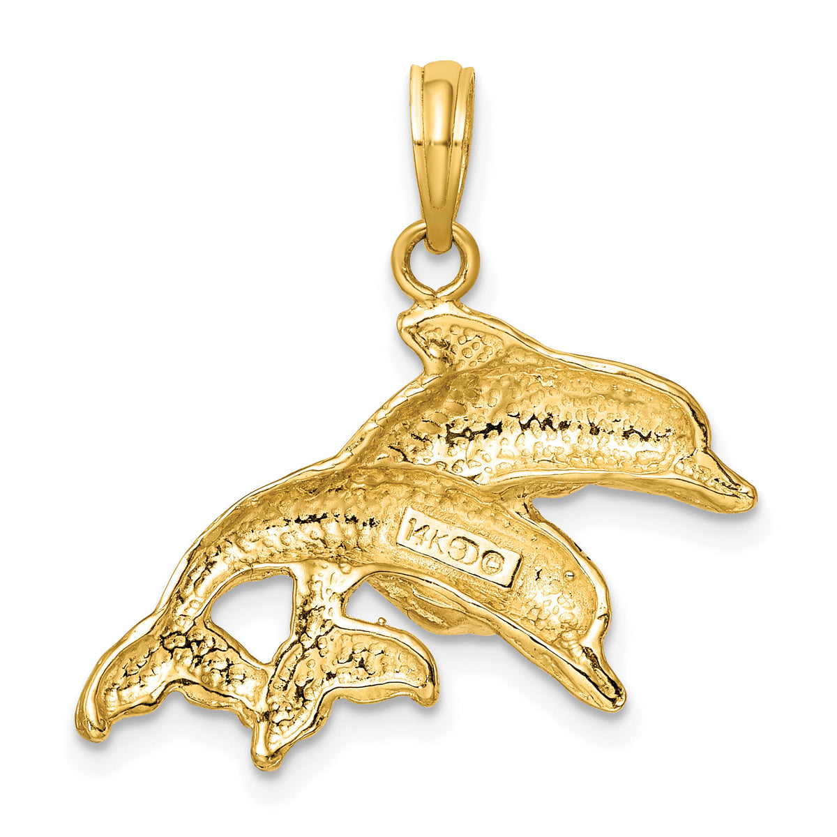 14K 2-D Polished and Textured Double Dolphins Charm-K7711