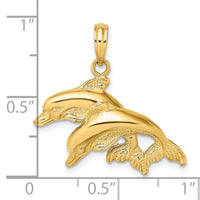 14K 2-D Polished and Textured Double Dolphins Charm-K7711