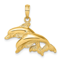 14K 2-D Polished and Textured Double Dolphins Charm-K7711