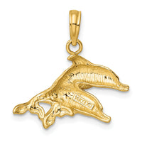 14K Polished and Textured Two Dolphins Charm-K7712