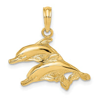 14K Polished and Textured Two Dolphins Charm-K7712