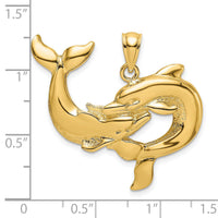 14K Polished Two Dolphins Together Charm-K7723