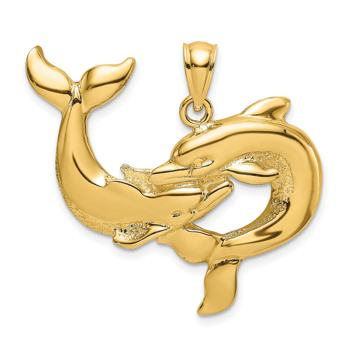 14K Polished Two Dolphins Together Charm-K7723