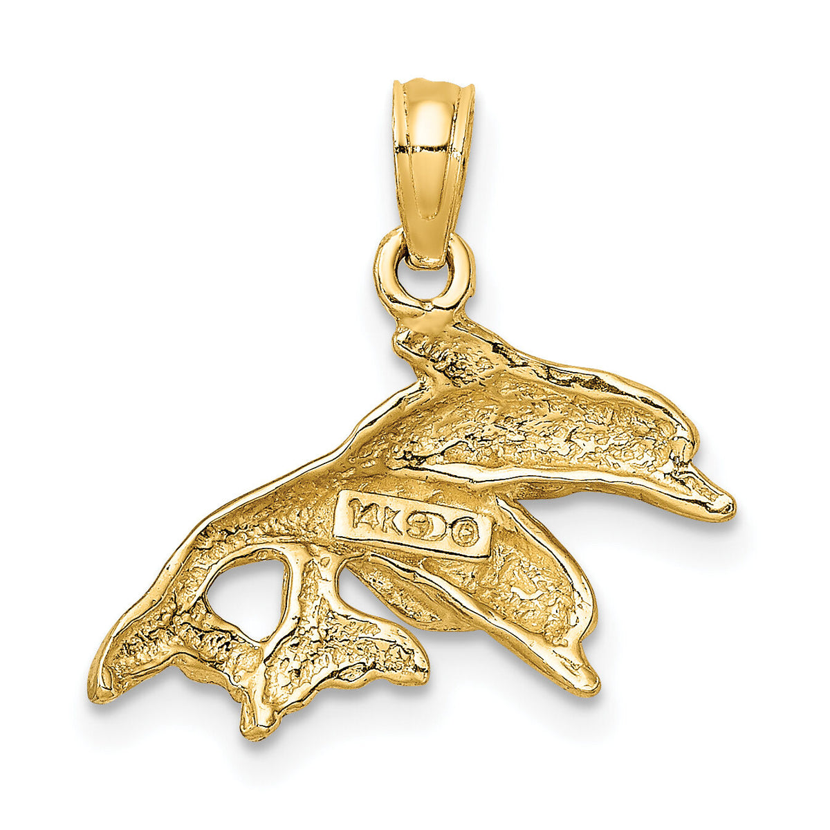 14K 2-D Polished Double Dolphins Jumping Left Charm-K7725