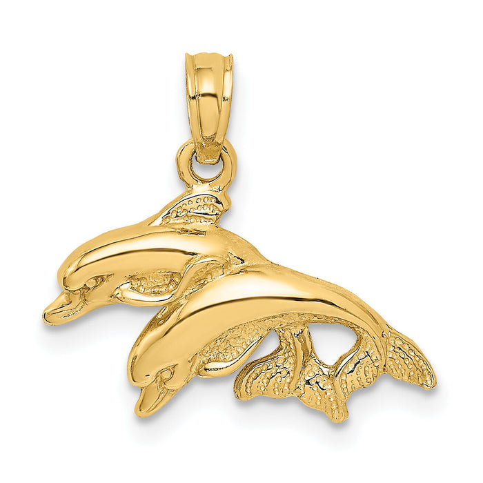 14K 2-D Polished Double Dolphins Jumping Left Charm-K7725