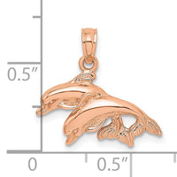 14K Rose Gold Polished Double Dolphins Jumping Left Charm-K7725R