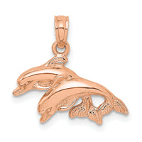 14K Rose Gold Polished Double Dolphins Jumping Left Charm-K7725R