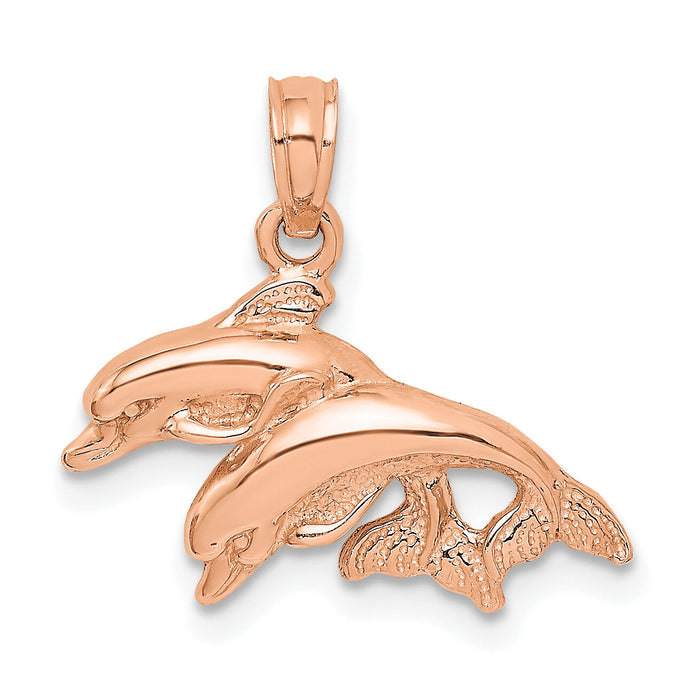 14K Rose Gold Polished Double Dolphins Jumping Left Charm-K7725R