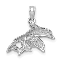 14K White Gold Polished Double Dolphins Jumping Left Charm-K7725W