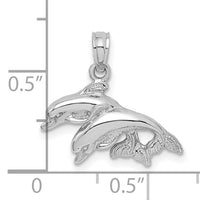 14K White Gold Polished Double Dolphins Jumping Left Charm-K7725W