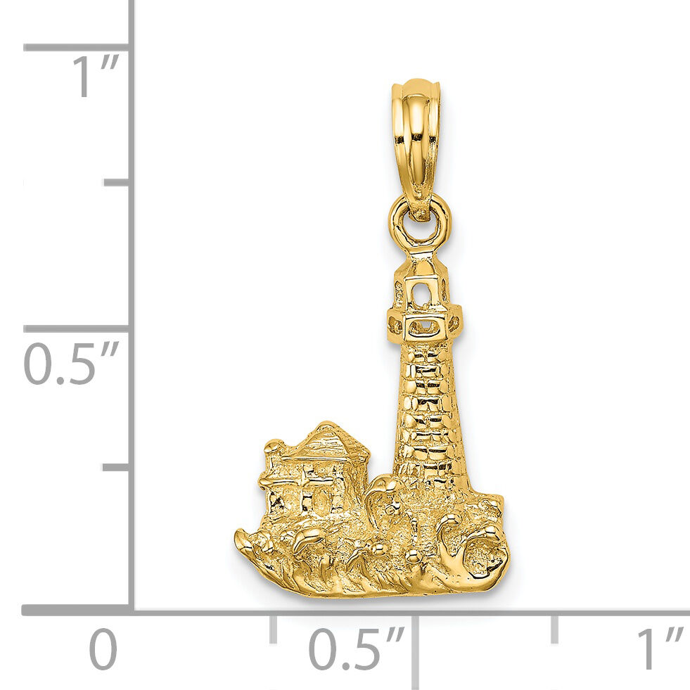 14K 2-D Lighthouse W/ Waves and Buildings Charm-K7726
