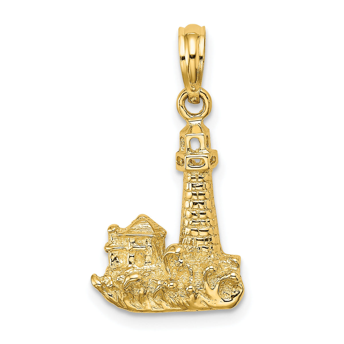 14K 2-D Lighthouse W/ Waves and Buildings Charm-K7726