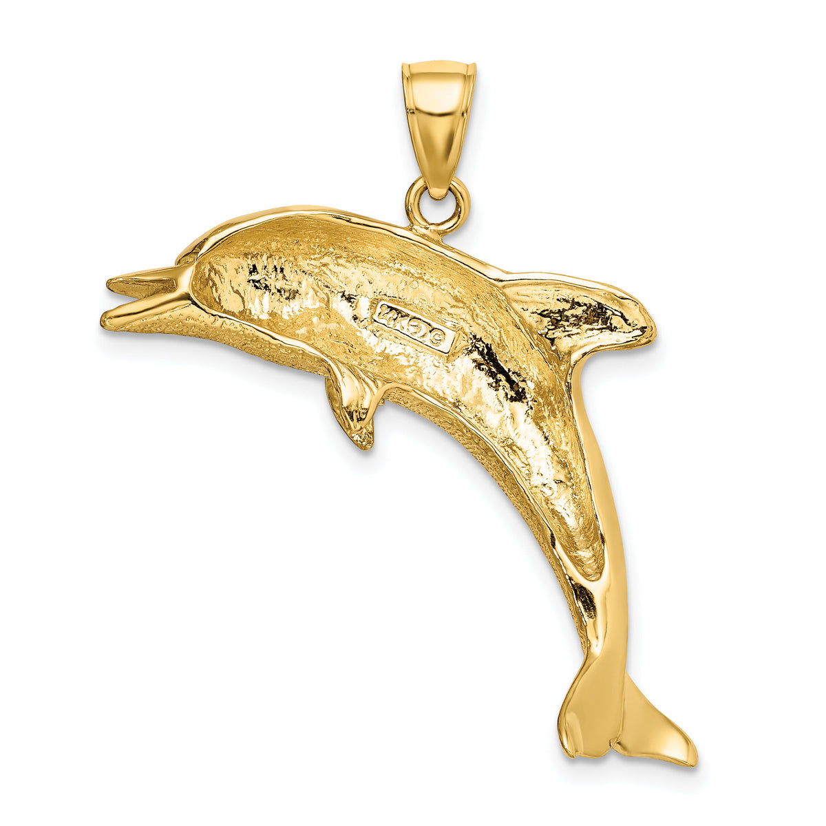 14K Polished and Textured Jumping Dolphin Charm-K7738
