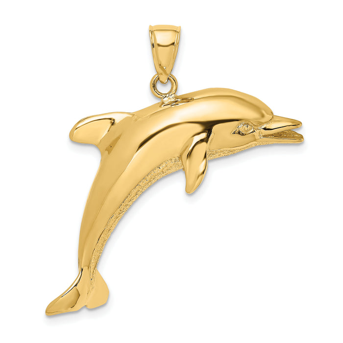 14K Polished and Textured Jumping Dolphin Charm-K7738