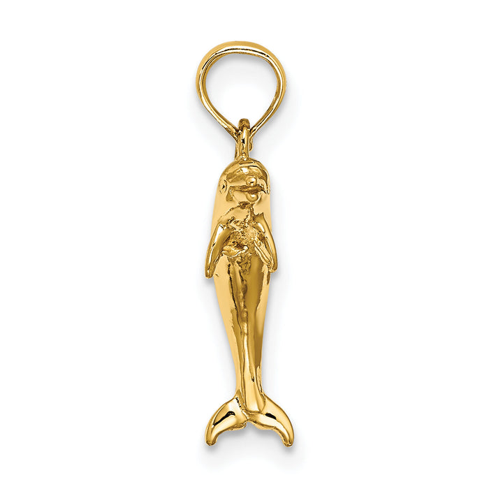 14K 3-D Polished Mini Dolphin Jumping Charm-K7739
