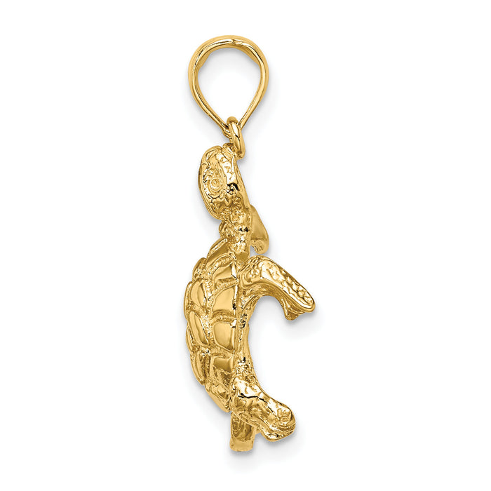 14K Polished and Textured Turtle Charm-K7744