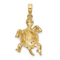 14K Polished and Textured Turtle Charm-K7744