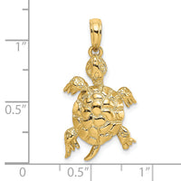 14K Polished and Textured Turtle Charm-K7744