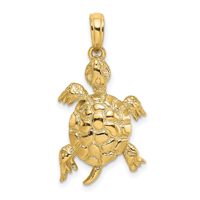 14K Polished and Textured Turtle Charm-K7744