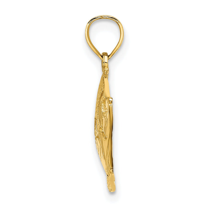 14K 2-D Polished Textured Fish Charm-K7753