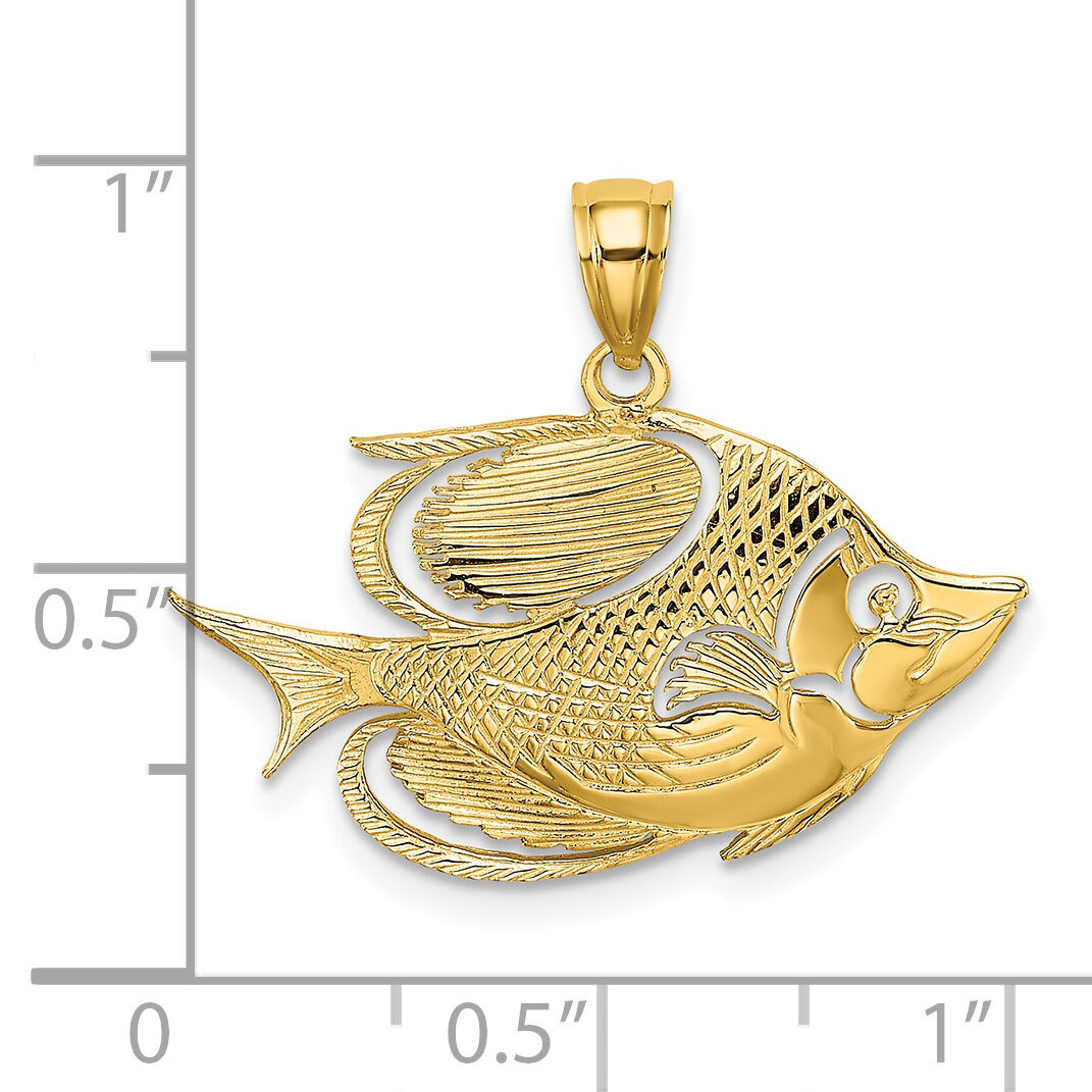 14K 2-D Polished Textured Fish Charm-K7753