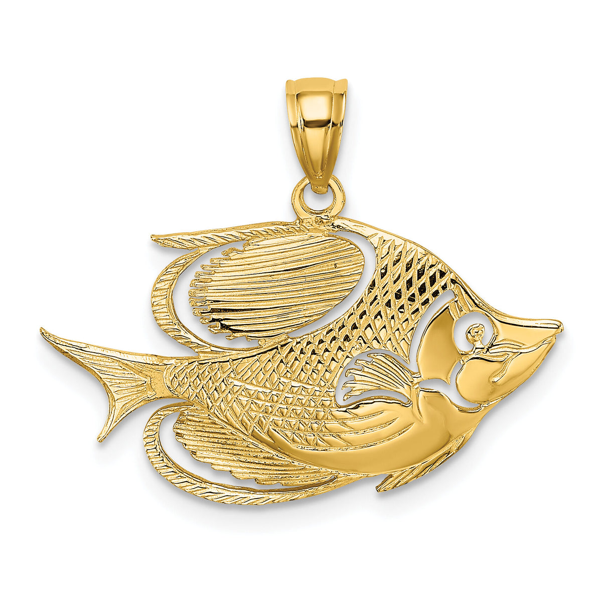 14K 2-D Polished Textured Fish Charm-K7753