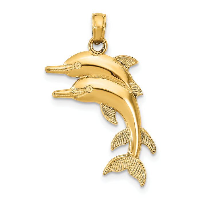 14K 2-D Two Jumping Dolphins Charm-K7757