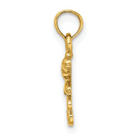 14K Textured Mini Double Dolphins and Waves Charm-K7768