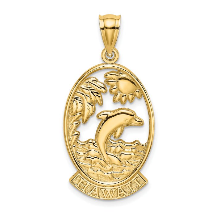 14K HAWAII w/ Dolphins in Waves Charm-K7771