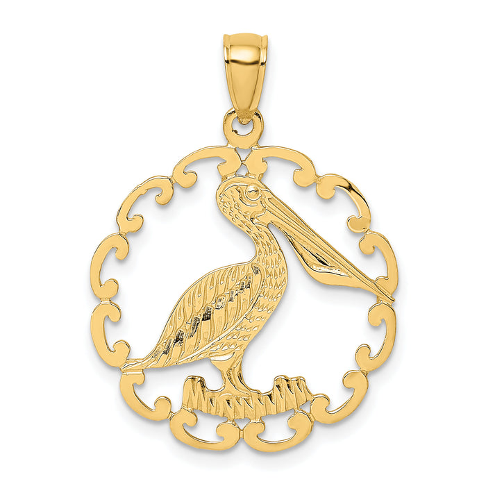 14K Pelican In Circle Charm-K7774