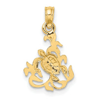 14K Textured Mini Sea Turtle and Kelp Charm-K7783