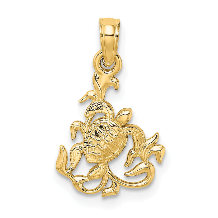 14K Textured Mini Sea Turtle and Kelp Charm-K7783