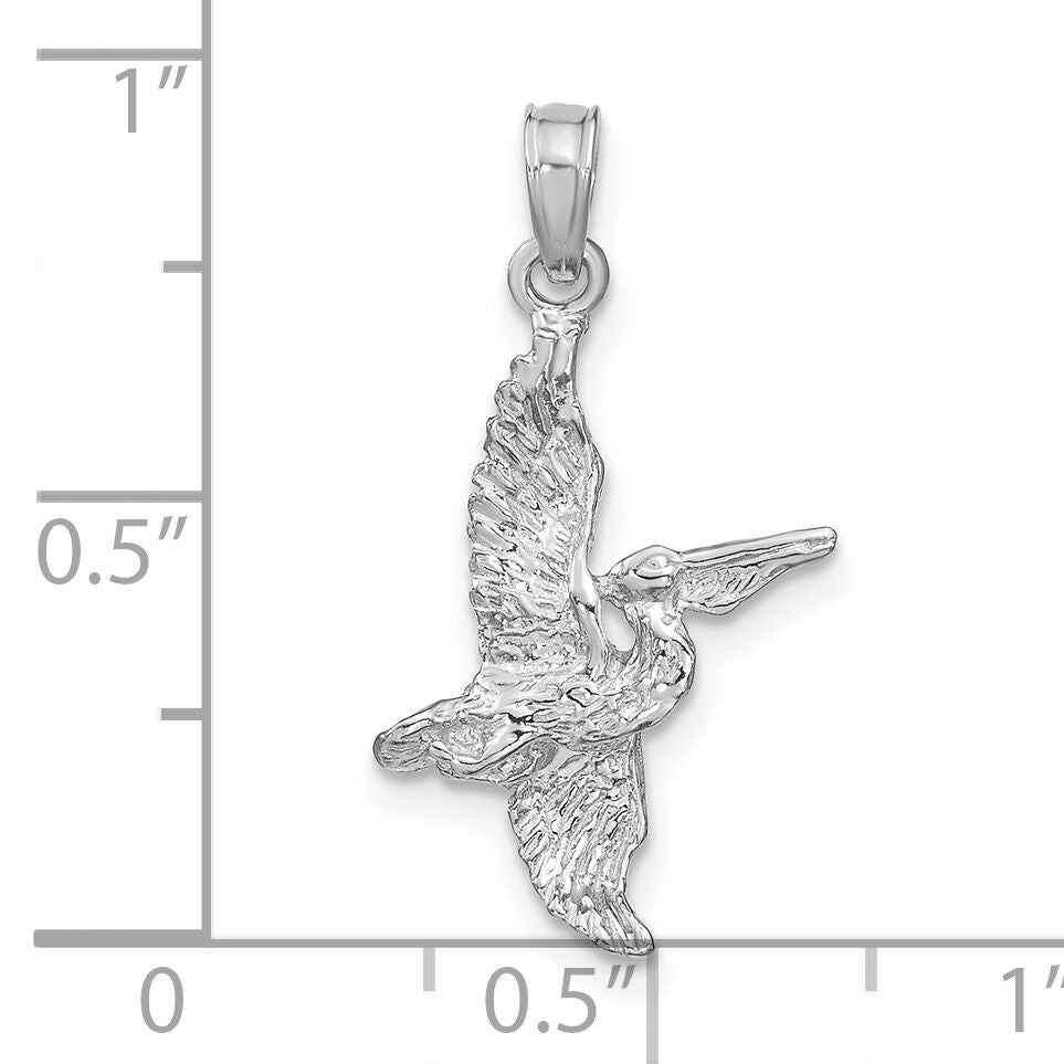 14K White Gold 3-D Pelican Flying Charm-K7785W