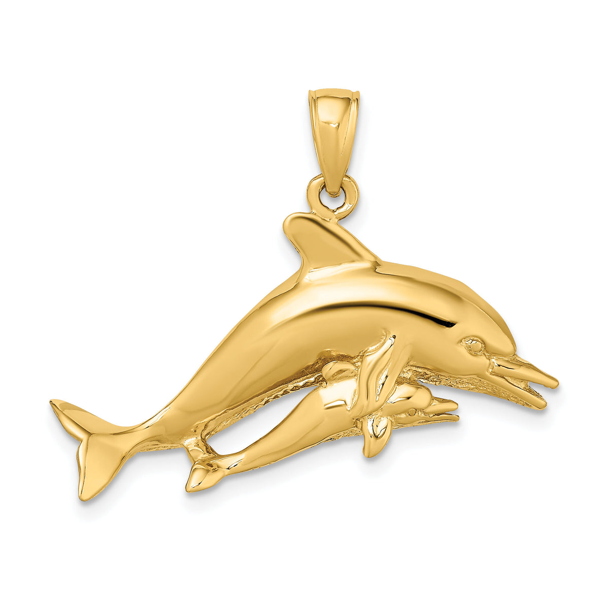 14K 2-D Two Swimming Dolphins Charm-K7791