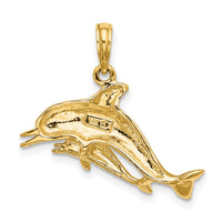 14K 2-D Double Dolphins Swimming Charm-K7792
