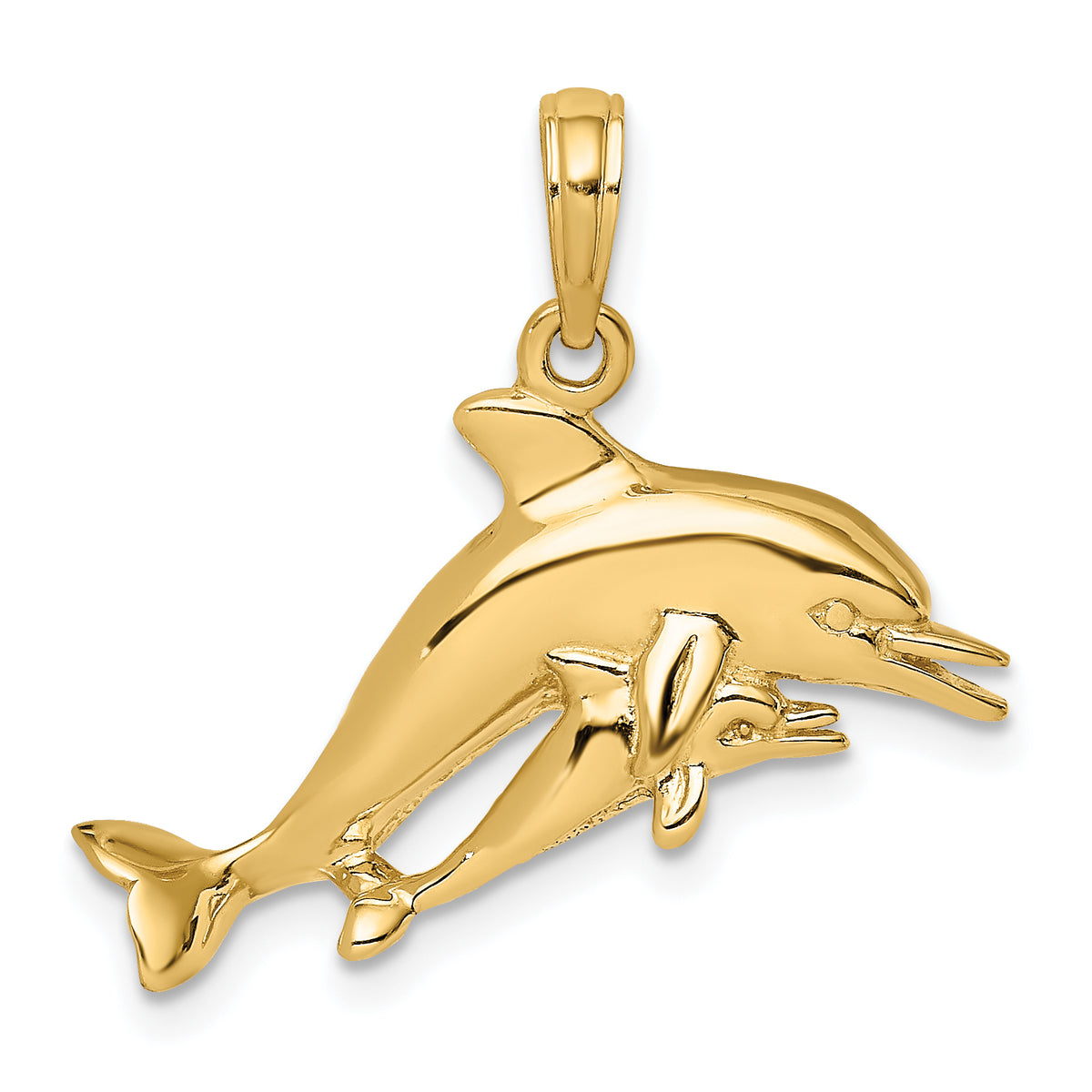 14K 2-D Double Dolphins Swimming Charm-K7792