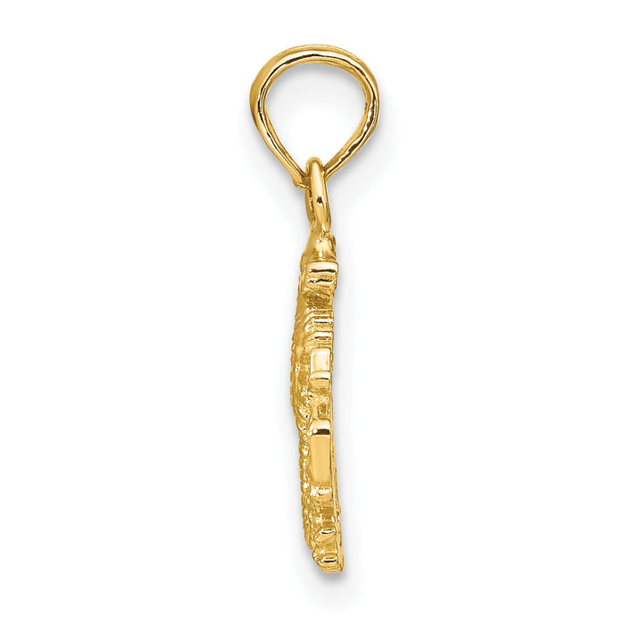 14K Textured Mini Seahorse and Coral Charm-K7798