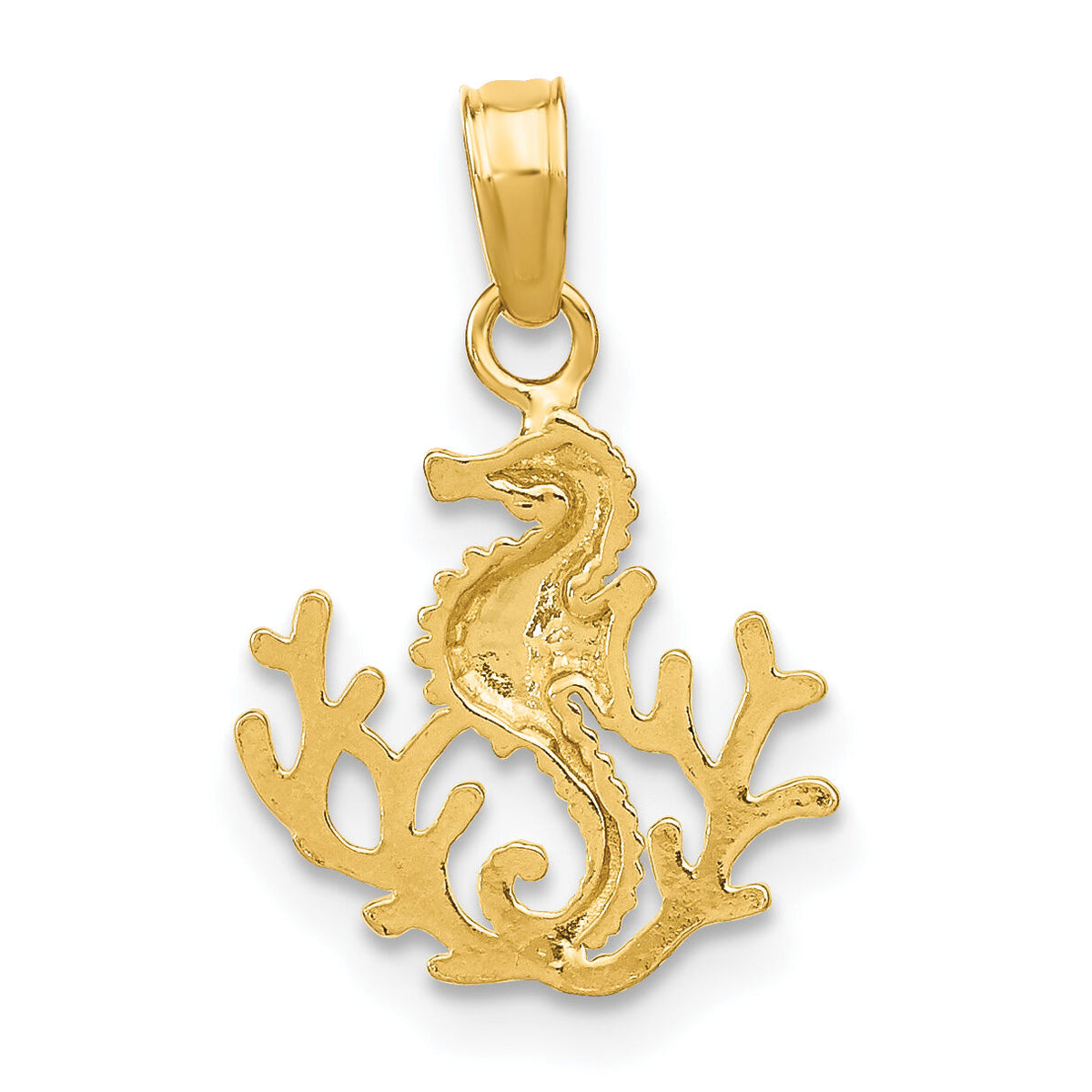 14K Textured Mini Seahorse and Coral Charm-K7798