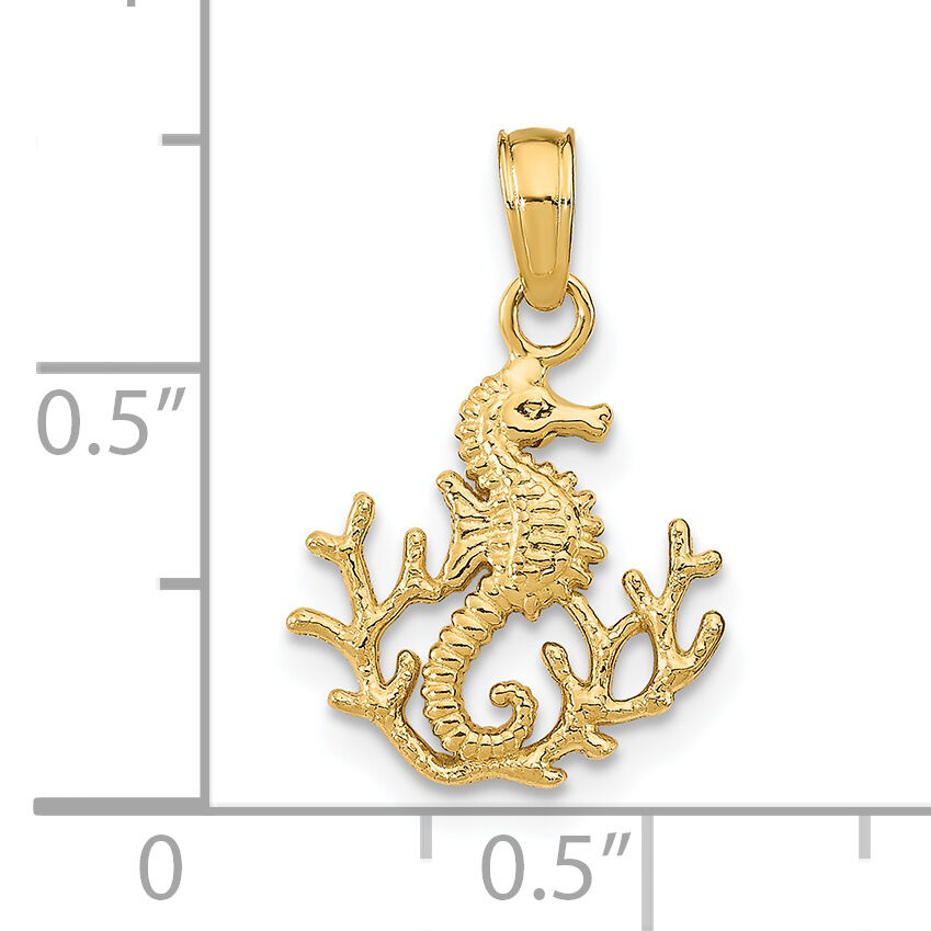 14K Textured Mini Seahorse and Coral Charm-K7798