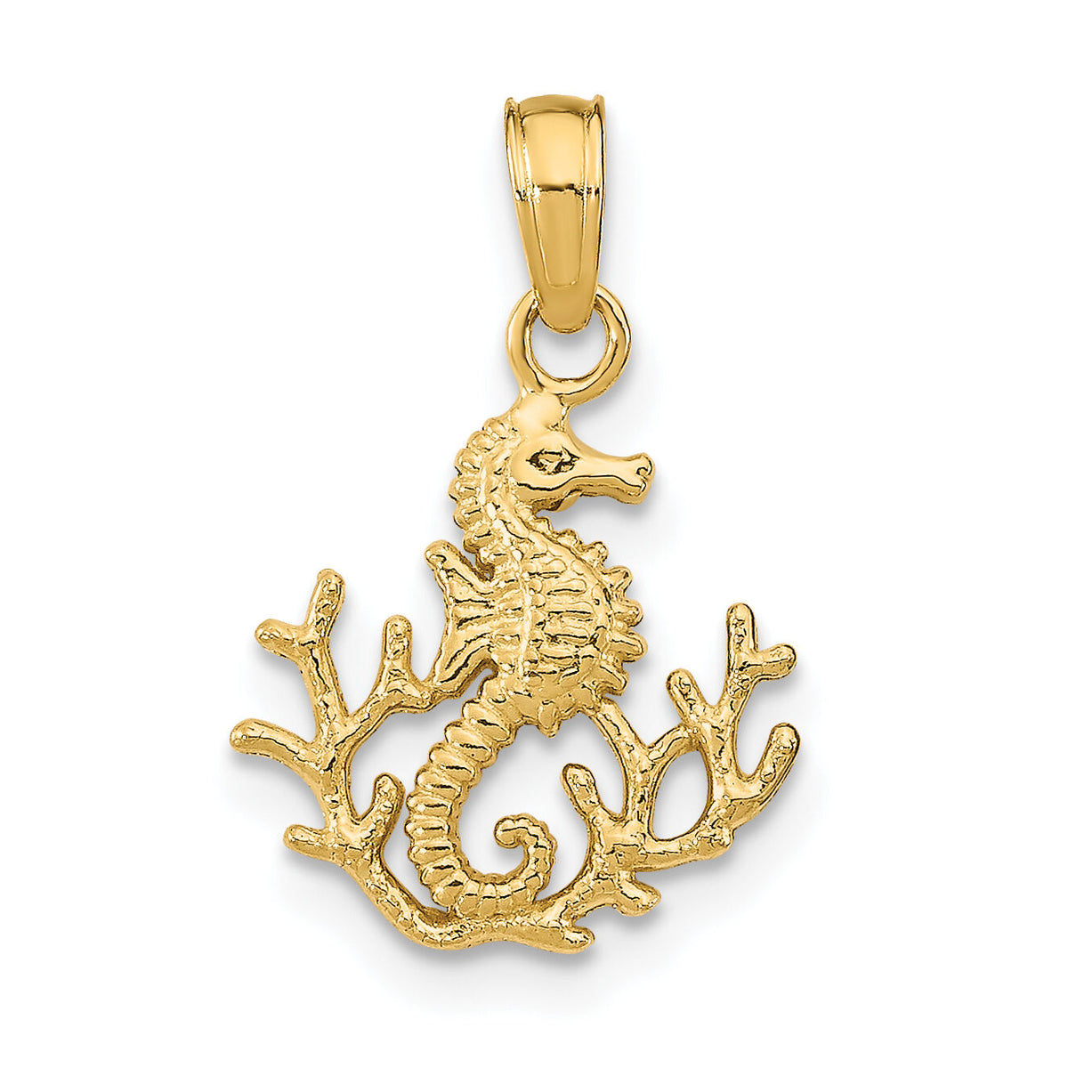 14K Textured Mini Seahorse and Coral Charm-K7798