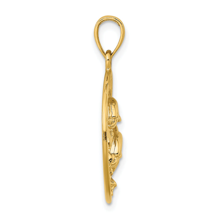 14K Double Dolphins In Circle Charm-K7802