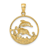 14K Double Dolphins In Circle Charm-K7802