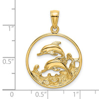14K Double Dolphins In Circle Charm-K7802