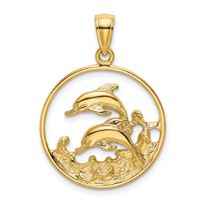 14K Double Dolphins In Circle Charm-K7802
