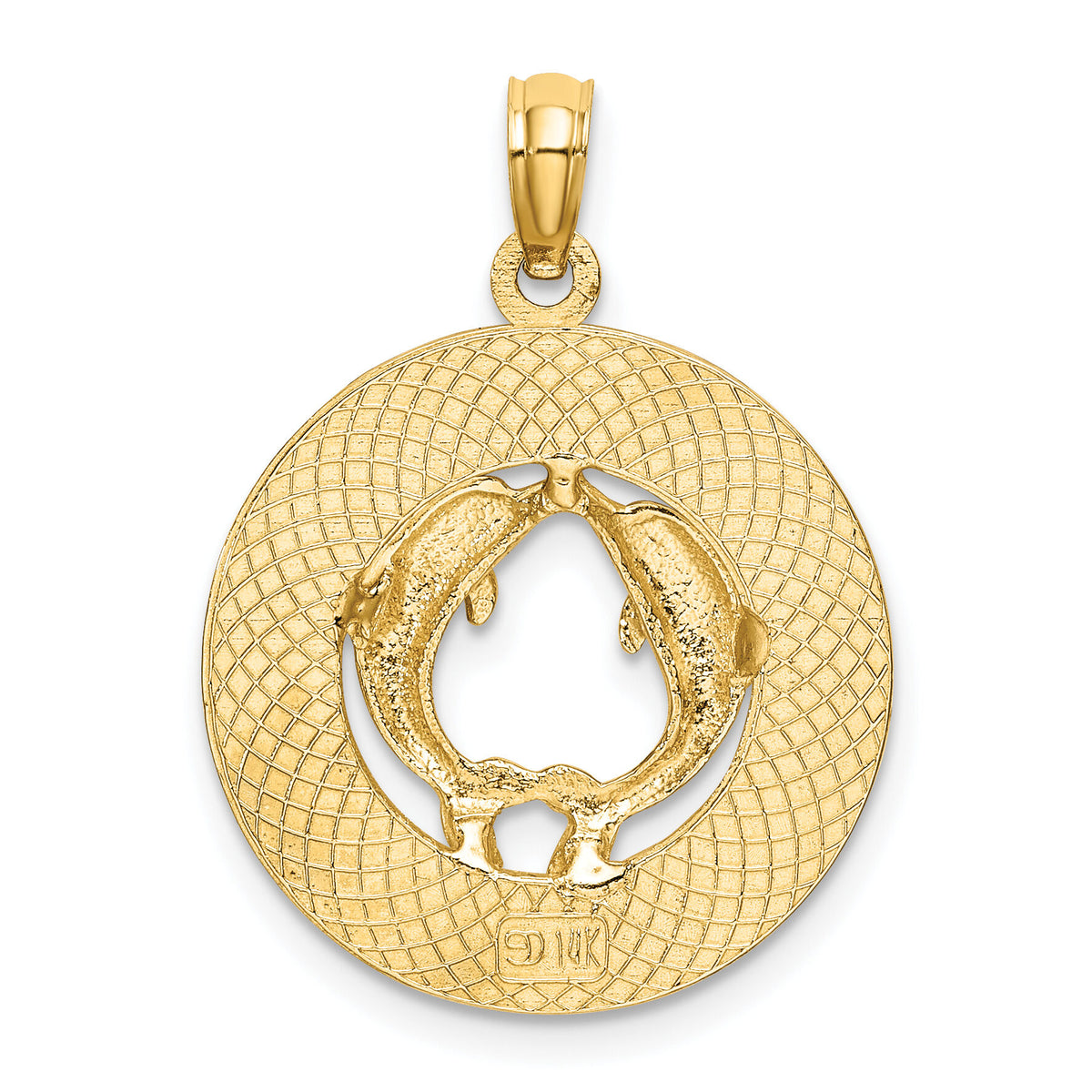 14K TURKS AND CAICOS w/ Dolphins Circle Charm-K7815