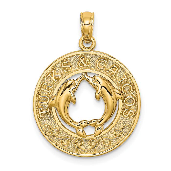 14K TURKS AND CAICOS w/ Dolphins Circle Charm-K7815