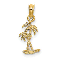 14K Texture Mini Double Palm Trees Charm-K7823